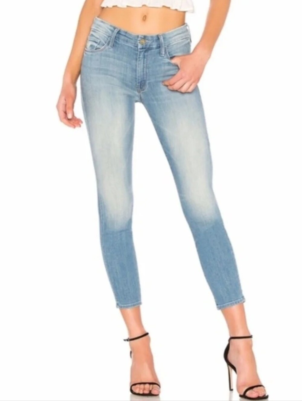 MOTHER Denim Looker Crop Mid-rise Skinny Jean Distressed Shake Well 26